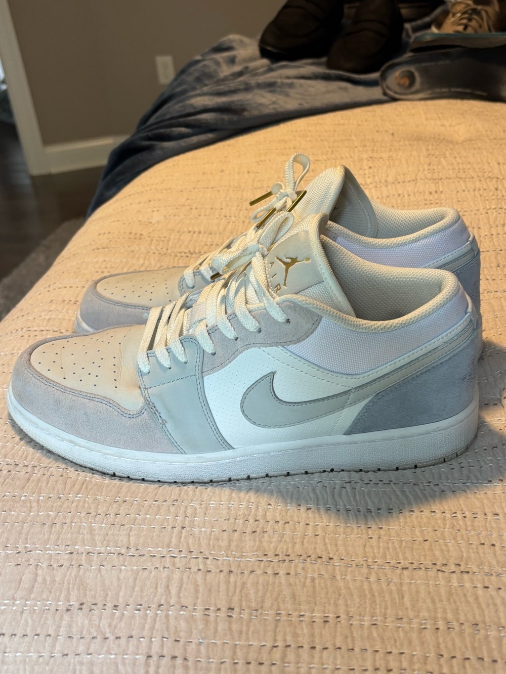 Jordan 1 Low Paris Replica Sneakers in White and Light Gray